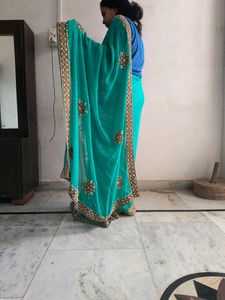 Teal Embellished Saree