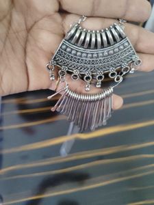 Boho Oxidized Silver Pendant Necklace