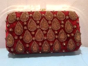 Embellished Red Velvet Clutch