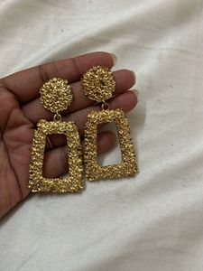 Chunky Gold Square Drop Earrings