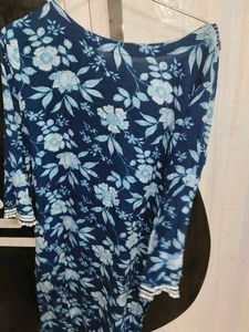 Blue Floral Printed Kurta