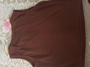 Brown Ribbed Crop Top with Heart Design