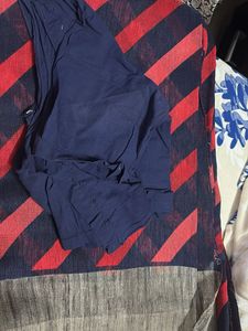 Stylish Red &amp; Blue Striped Saree