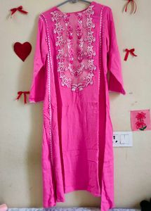 Vibrant Pink Embroidered A- Line Kurta