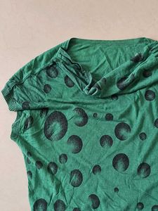 Stylish Green Top with Black Polka Dots