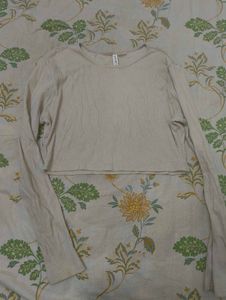 Light Beige Long Sleeve Crop Top