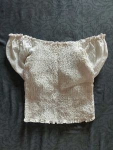 White Smocked Puff Sleeve Off Shoulder Top