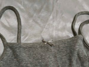Grey Ribbed Camisole bow Top