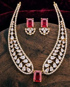 Stunning Red & White Stone Necklace Set
