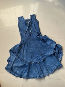 Cute Denim Dress with Mickey Mouse Applique