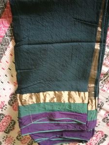 Elegant Dark Green Saree with Gold Border