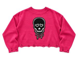 HOT PINK SKULL KNIT — DISTRESSED CROP
