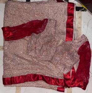 Stunning Sequined Saree with Red Border