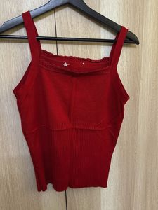 Red Sleeveless Knit Tank Top