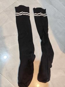 Black Knee-High Socks with White Stripes