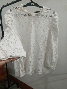 Elegant White Lace Puff Sleeve Top