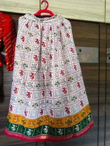 Red Bandhani Blouse &amp; Printed Lehenga