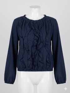 Chic Navy Blue Ruffled Long Sleeve Top