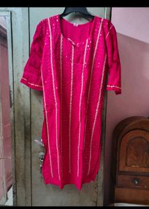 Vibrant Pink Kurta with White Embellishments