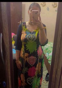 Red Floral Print Kurta with Lace Trim