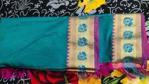 Teal Saree with Peacock Border