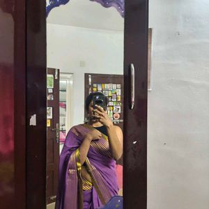Beautiful Purple Saree with Gold Stripes