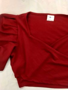 Cherry Red Puff Sleeve Wrap Top 🍒✨
