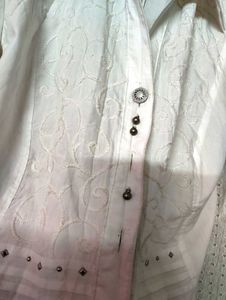 Embroidered White Button-Down Top