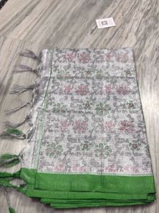 Elegant Green Saree with Silver Border