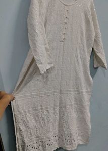 chiken kari sequence white kurta cotton