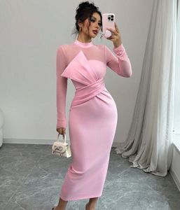 Pink Mesh Detail Midi Dress