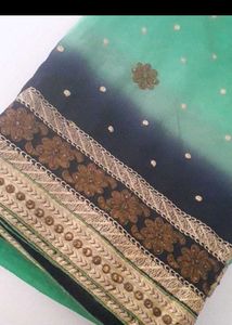 Green &amp; Navy Ombre Embroidered Saree