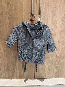 Tie-Front Striped Button-Up Shirt