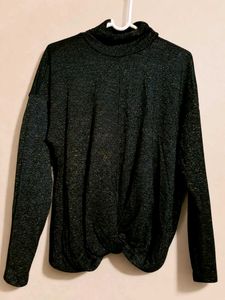 Sparkly Black Turtleneck Twist Front Top