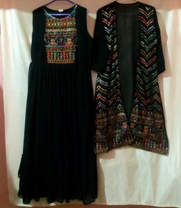Black Party Wear Kurta With Long Shrug🖤