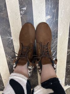 Brown Ankle Boots with Leopard Detail
