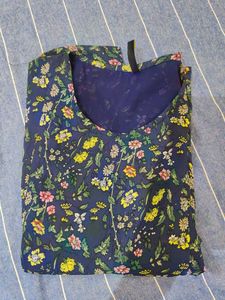 Navy Floral Print Top