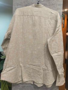 Men's Beige Band Collar Shirt