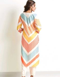 Vibrant Chevron Print Kurta Set with Dupatta