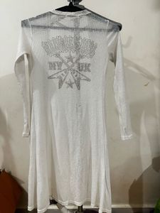 White Sheer Embellished Tunic Top