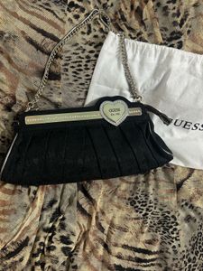 RARE Y2k Guess Black Cluch Bag w Heart Detail
