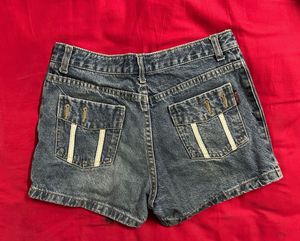 Blue Denim Shorts with Side Stripes