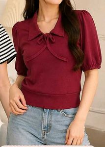 Chic Maroon Bow Collar Top