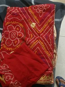 Red Bandhej Saree with blouse cloth