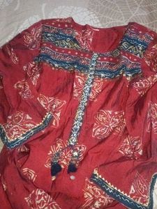 Maroon Printed Kurta