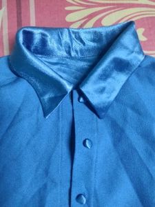 Fancy Blue Satin Button-Up Shirt