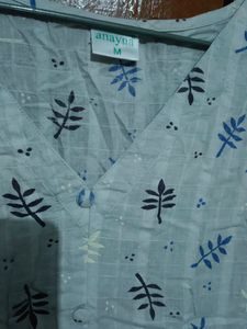 Light Blue Leaf Print Button-Up suit set