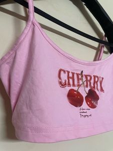 Pink Cherry Graphic Crop Top