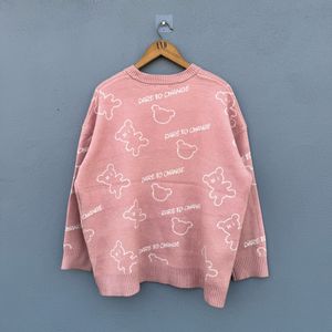 Pink Teddy Bear Print Sweater