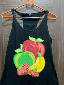 Black Fruit Print Tank Top